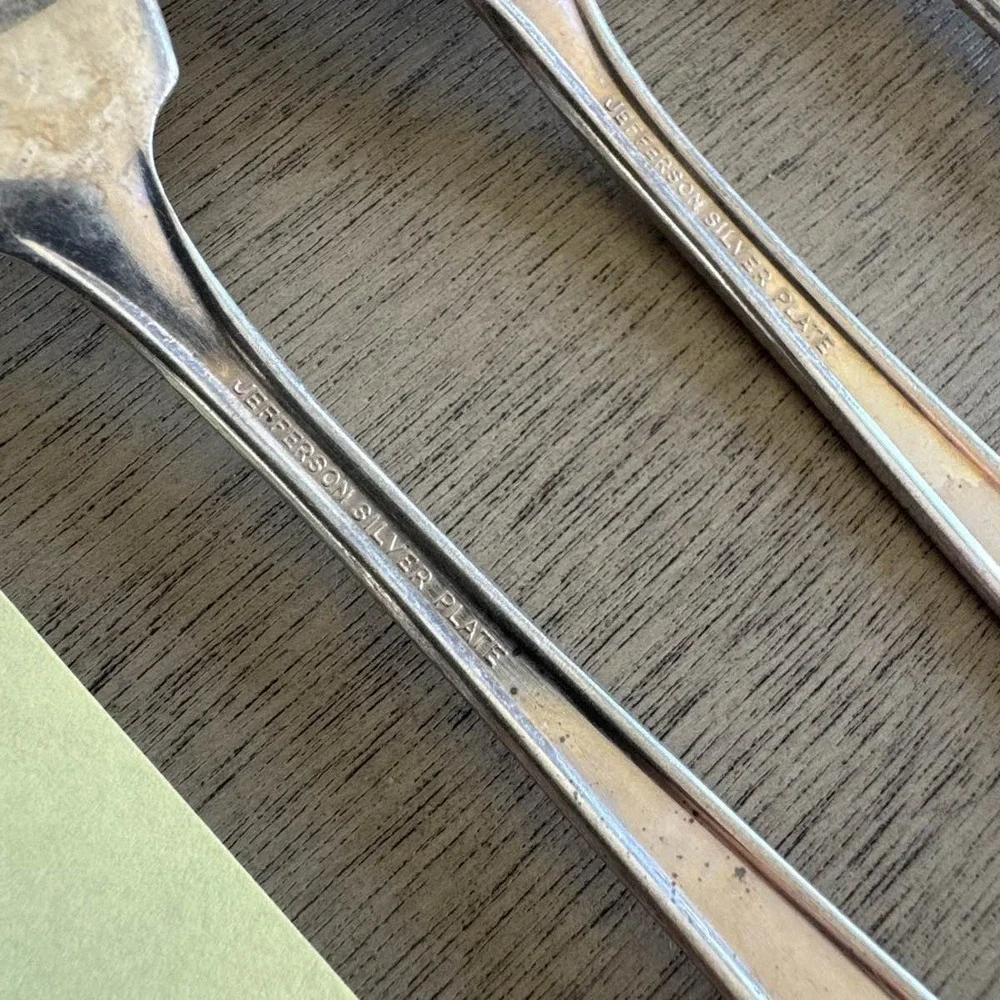 5‎ Jefferson Floral Art Deco Fan Forks 1930-1940 Silverplate Flatware